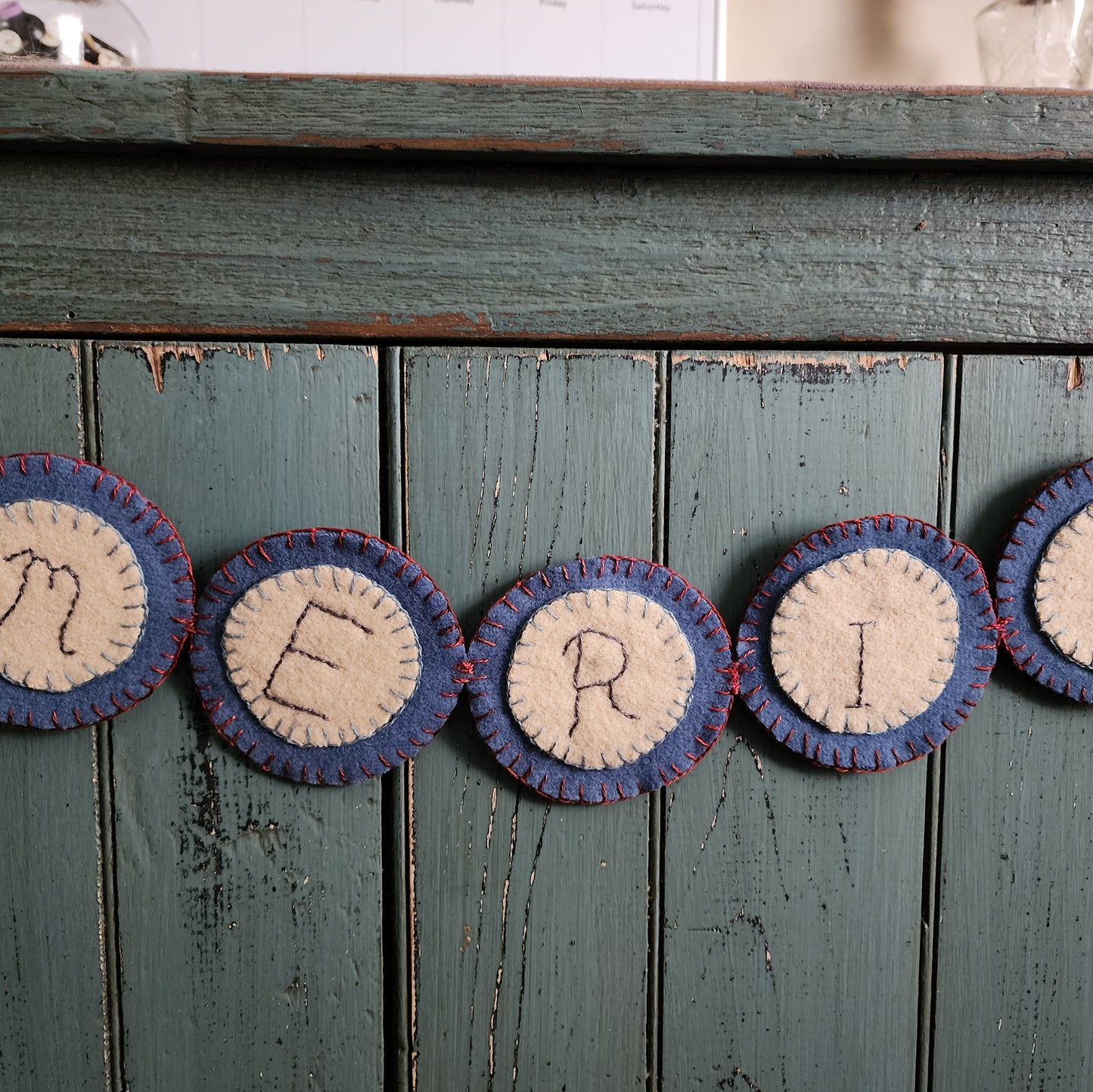 Hand Embroidered Wool America Garland