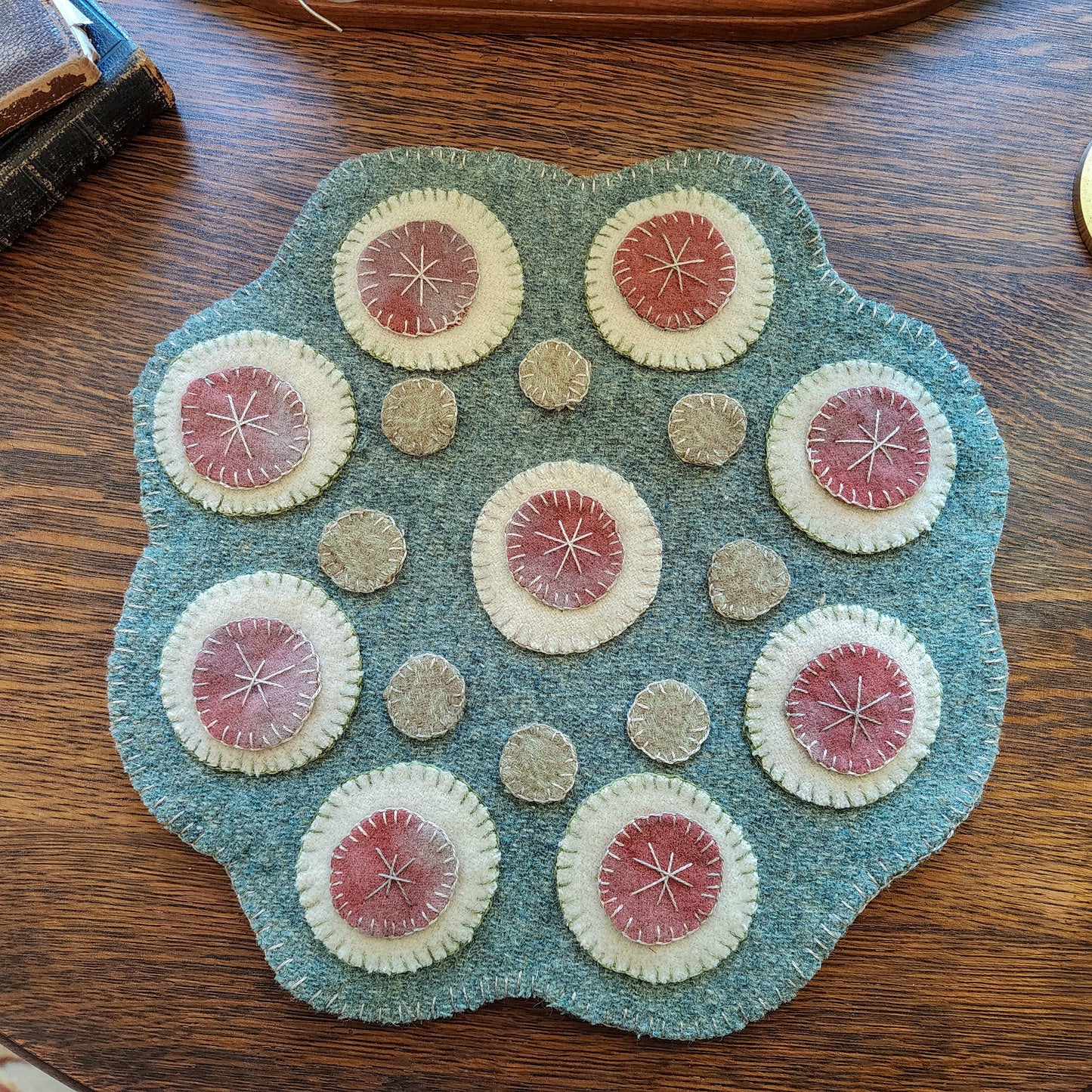 Green Wool Penny Rug Mat