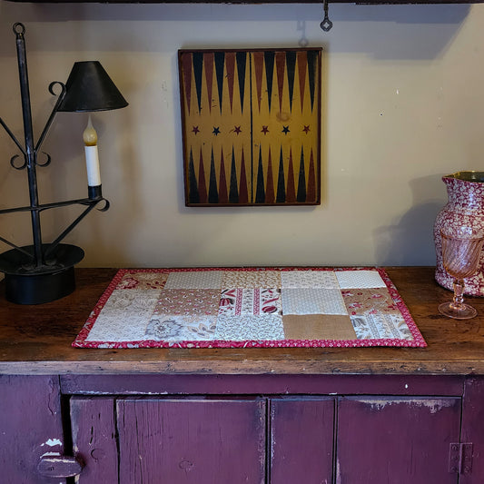 Quilted Insulated Table Runner Mat in Red and Tan