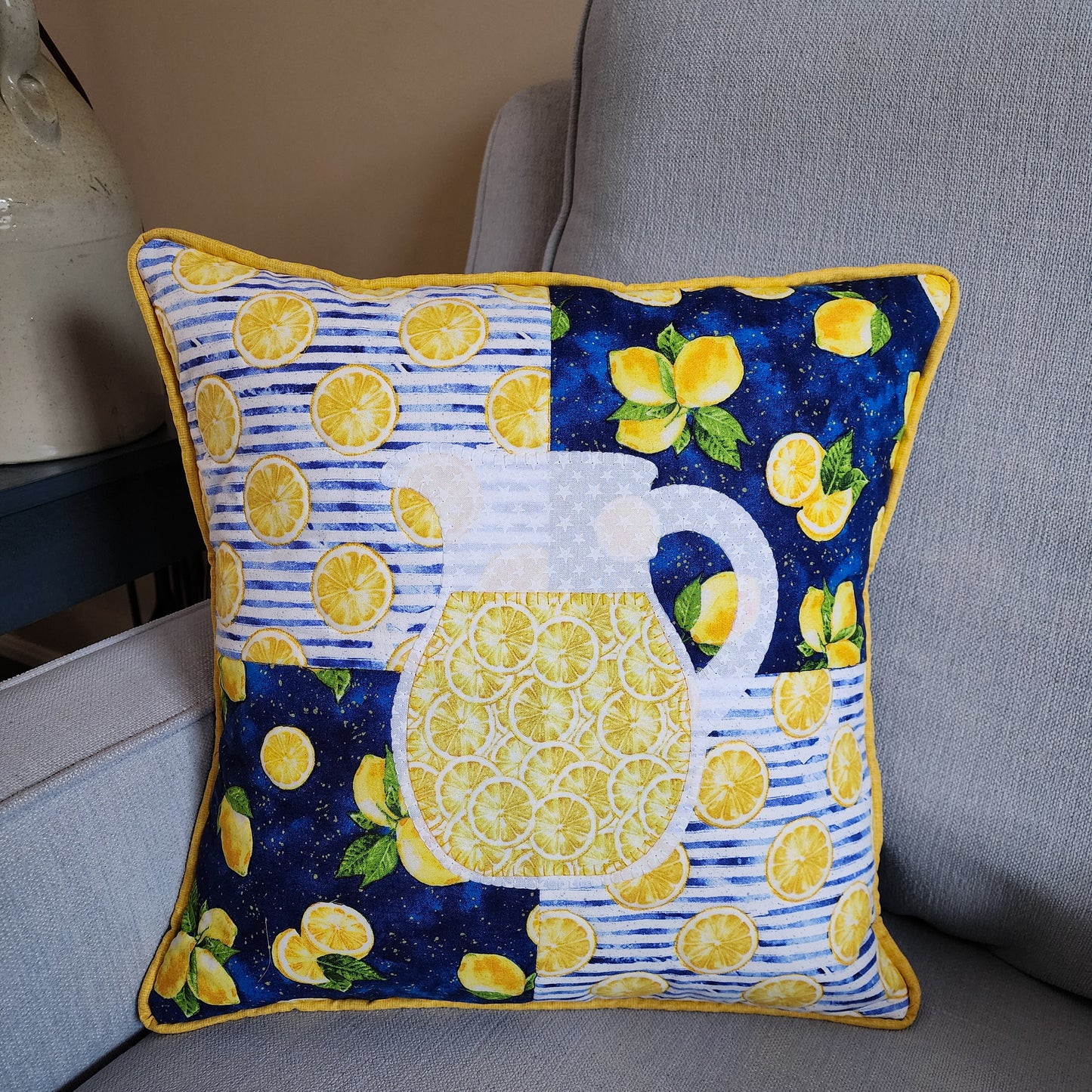 Lemonade Quilted Throw Pillow Cover with Buttoned Envelope Closure
