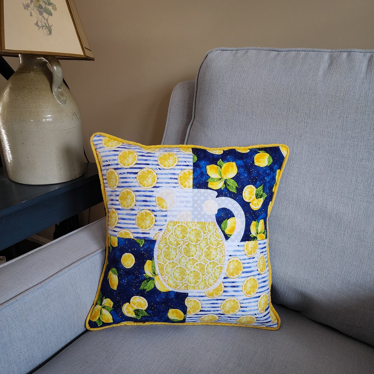 Lemonade Quilted Throw Pillow Cover with Buttoned Envelope Closure