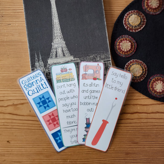 Set of 4 Sewing Quilting Themed Laminated Bookmarks