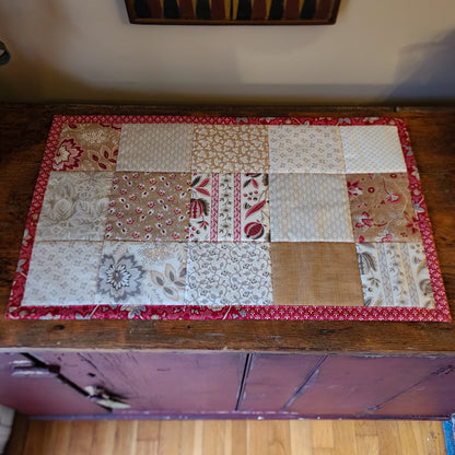 Quilted Insulated Table Runner Mat in Red and Tan