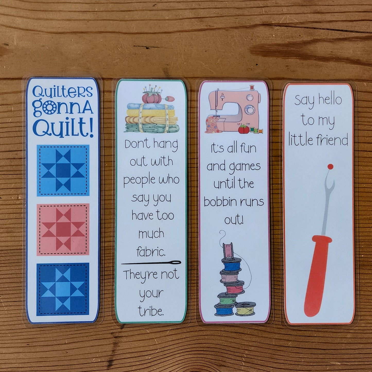 Set of 4 Sewing Quilting Themed Laminated Bookmarks