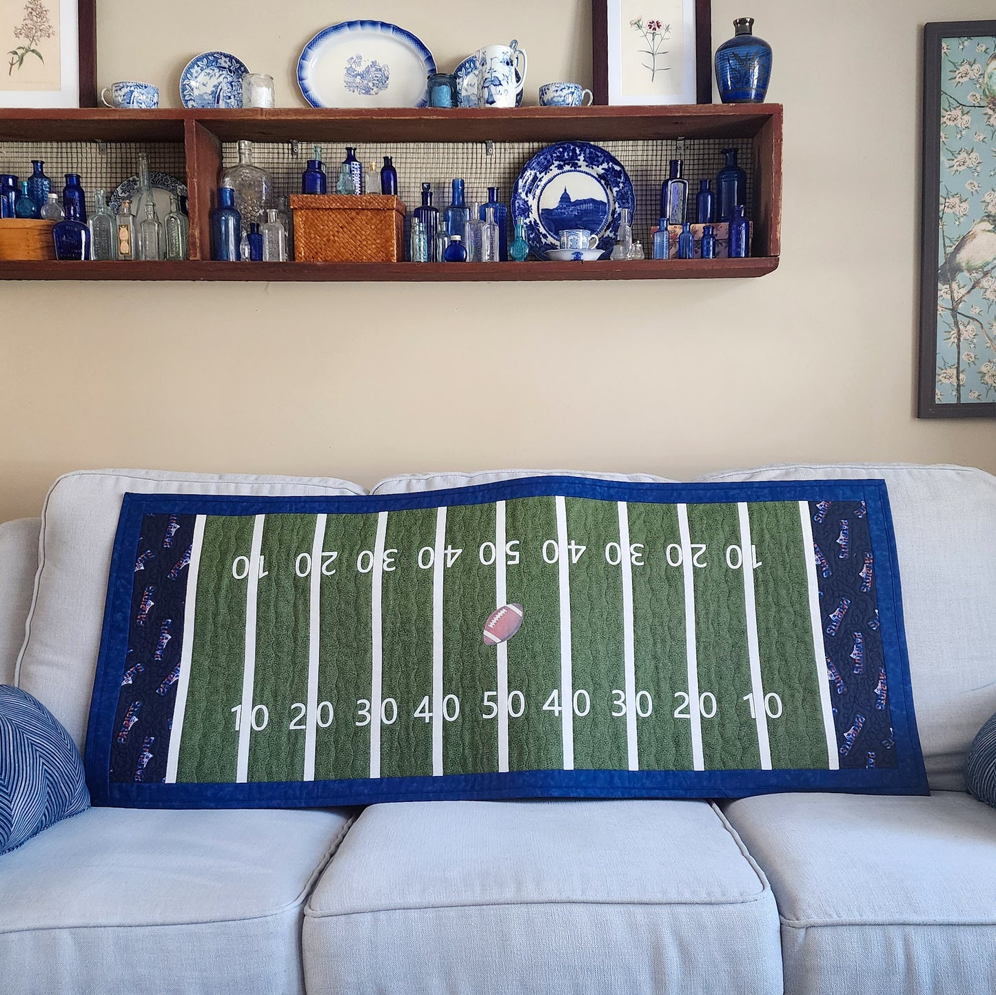 Football Field Quilted Runner Wall Hanging Play Mat Rug